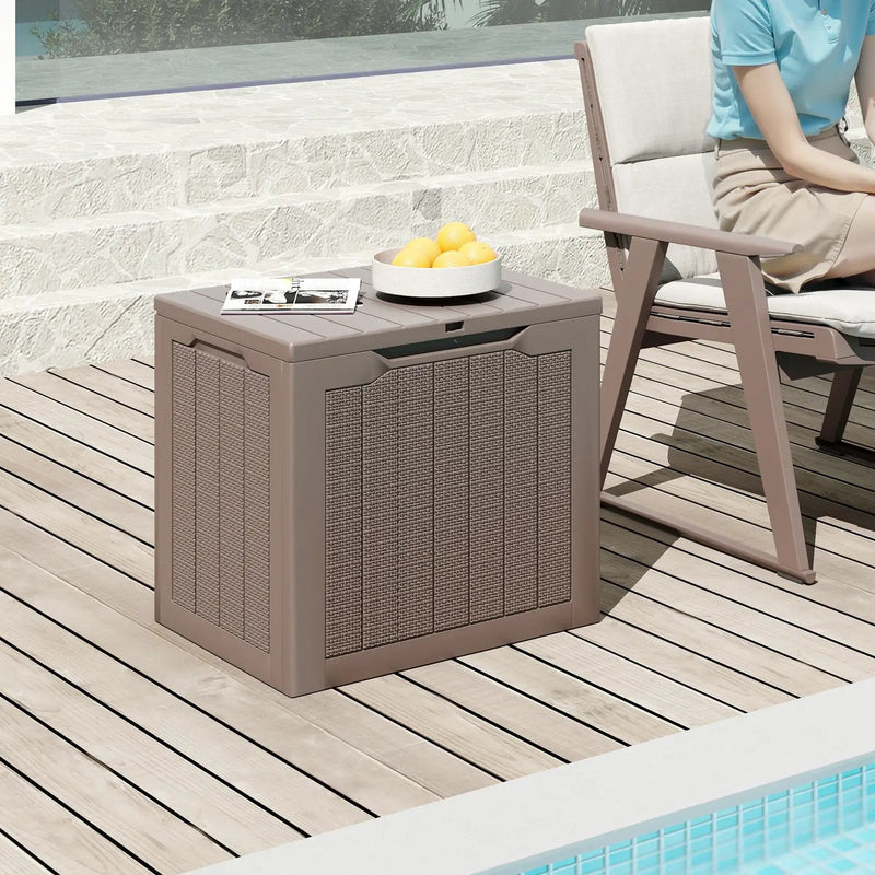 Outdoor Storage Box 25 Gallon Deck Box with Lockable Lid and Wicker-woven Texture by DirectDeals