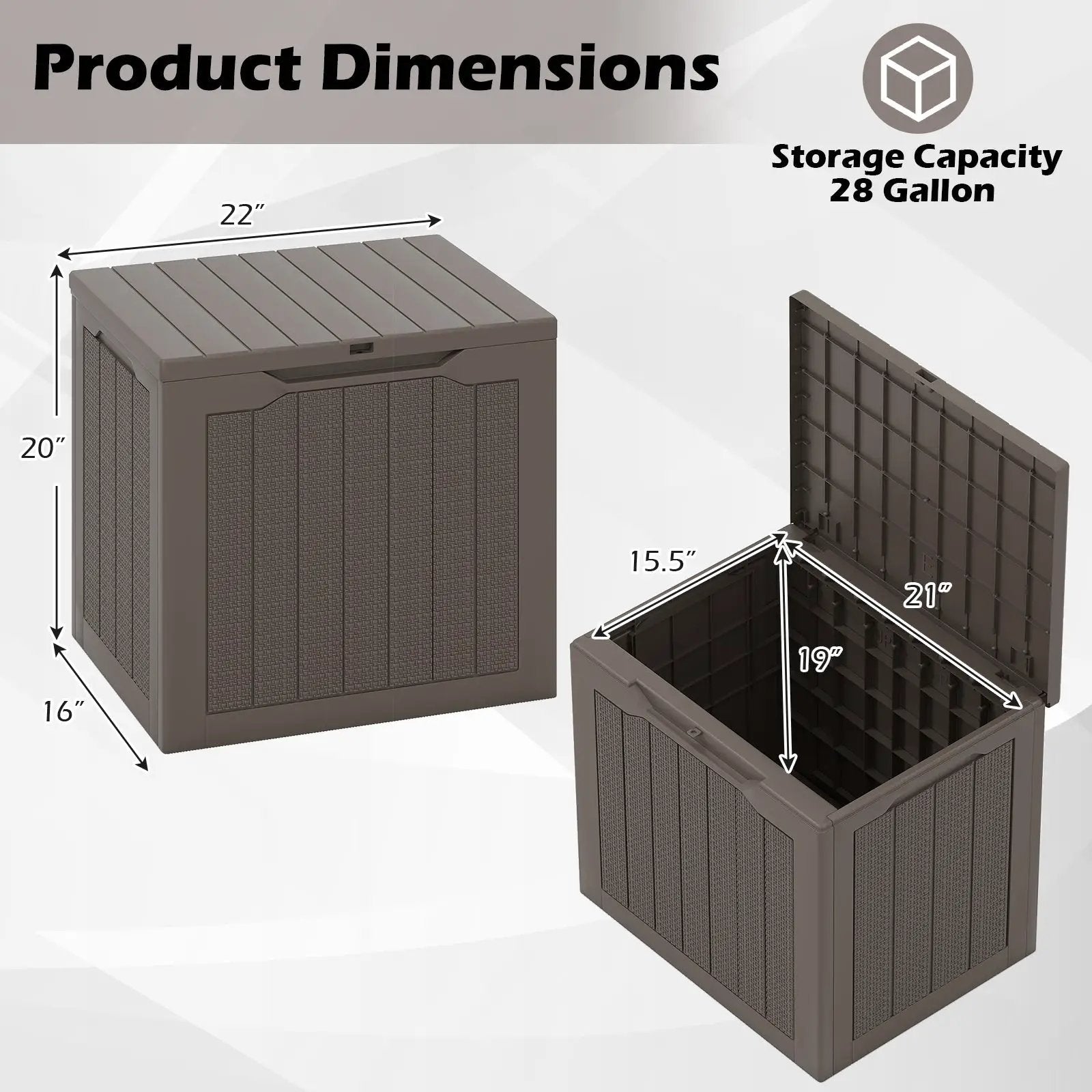Outdoor Storage Box 25 Gallon Deck Box with Lockable Lid and Wicker-woven Texture by DirectDeals