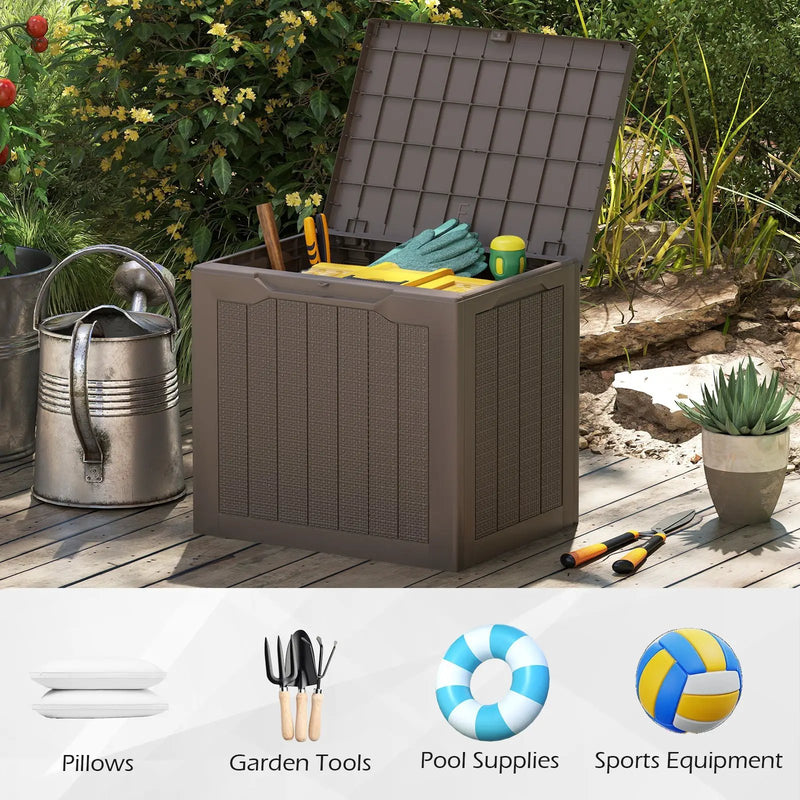 Outdoor Storage Box 25 Gallon Deck Box with Lockable Lid and Wicker-woven Texture by DirectDeals