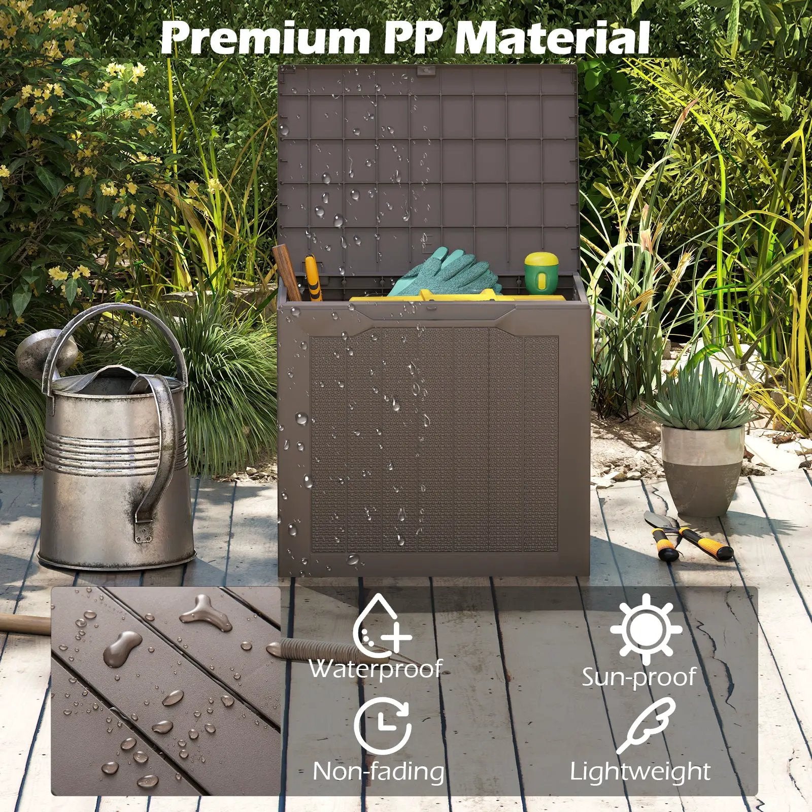 Outdoor Storage Box 25 Gallon Deck Box with Lockable Lid and Wicker-woven Texture by DirectDeals