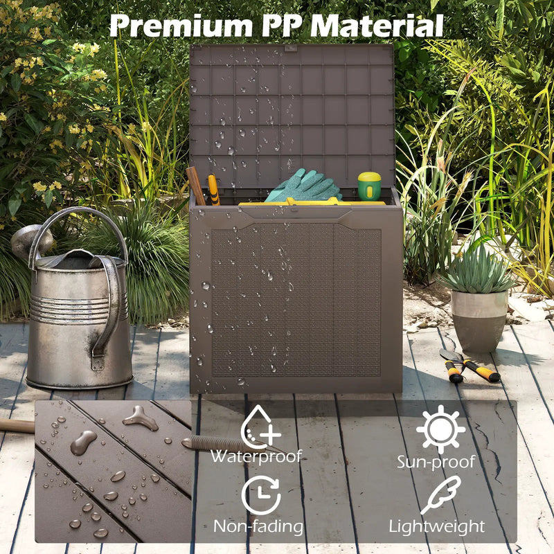 Outdoor Storage Box 25 Gallon Deck Box with Lockable Lid and Wicker-woven Texture by DirectDeals