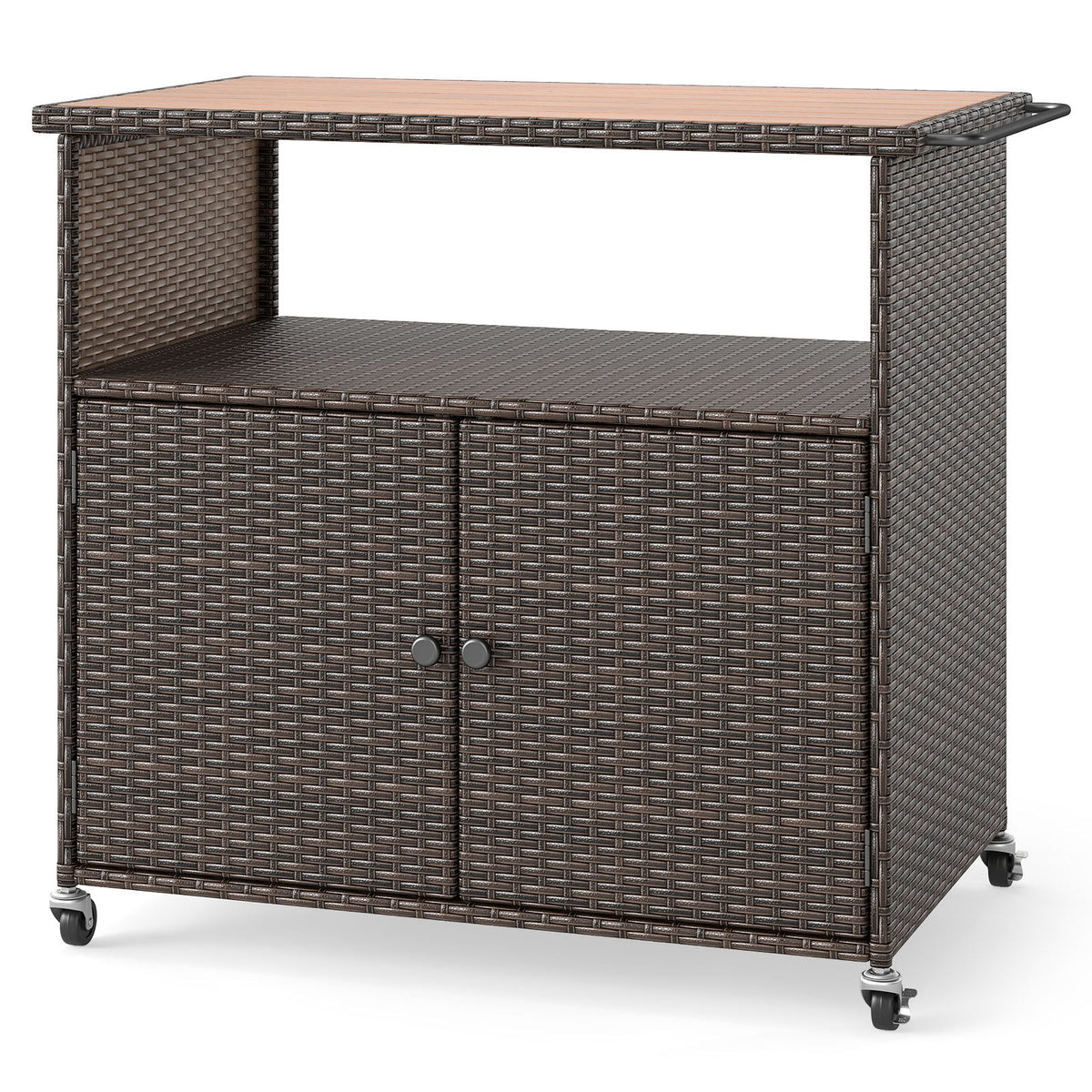 Outdoor Storage Cabinet with Acacia Wood Top and Lockable Wheels, photo 3 of 10