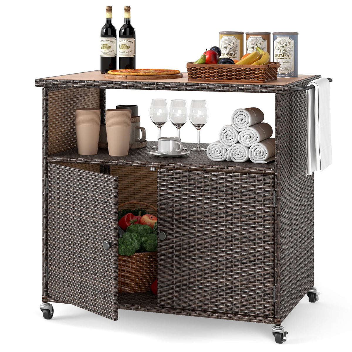 Outdoor Storage Cabinet with Acacia Wood Top and Lockable Wheels, photo 4 of 10