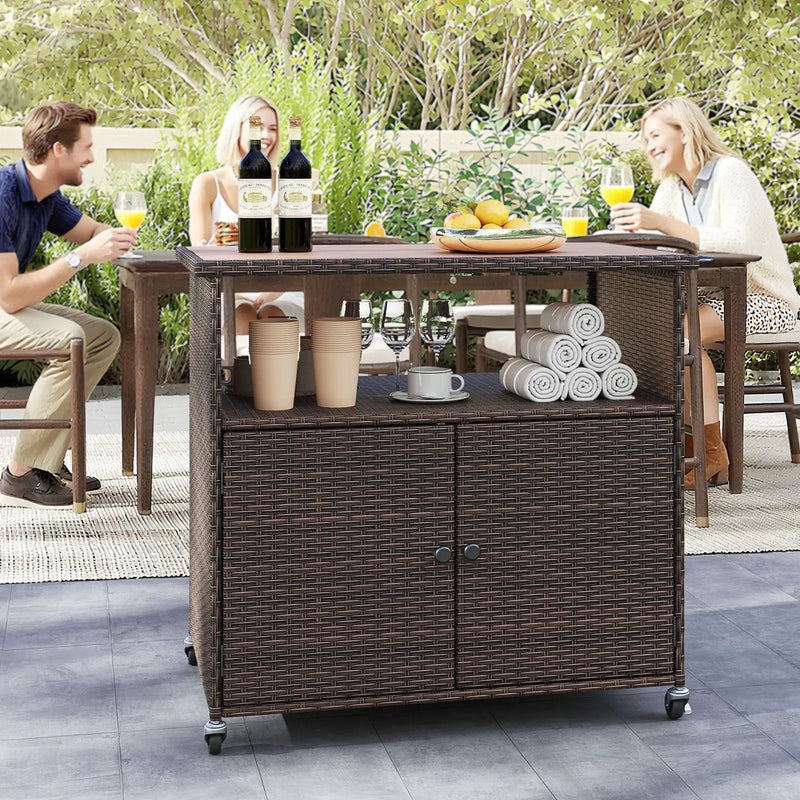 Outdoor Storage Cabinet with Acacia Wood Top and Lockable Wheels by DirectDeals
