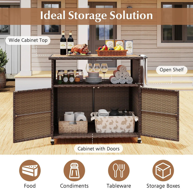 Outdoor Storage Cabinet with Acacia Wood Top and Lockable Wheels by DirectDeals