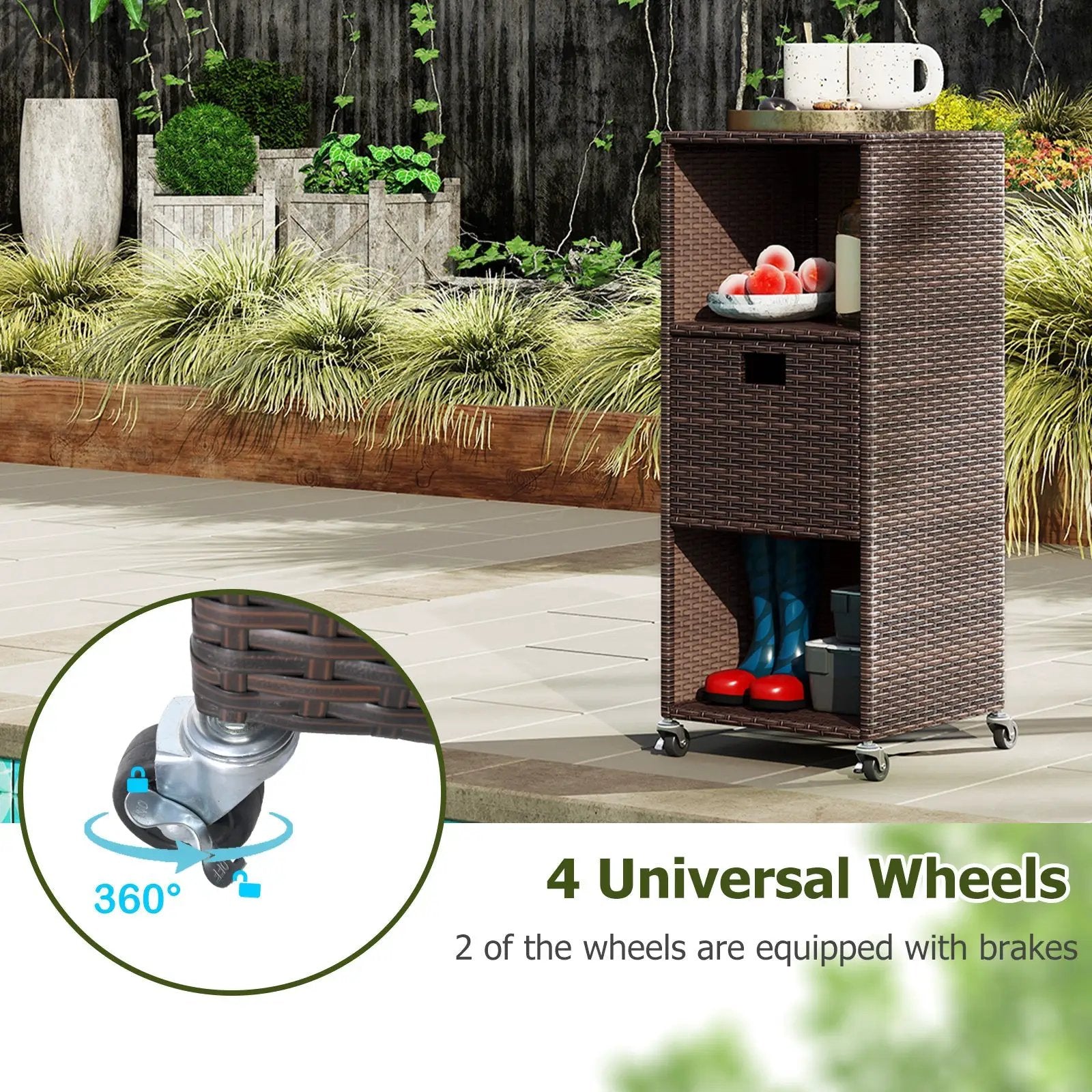 Outdoor Storage Cabinet with Drawer and 3 Shelves for Backyard by DirectDeals