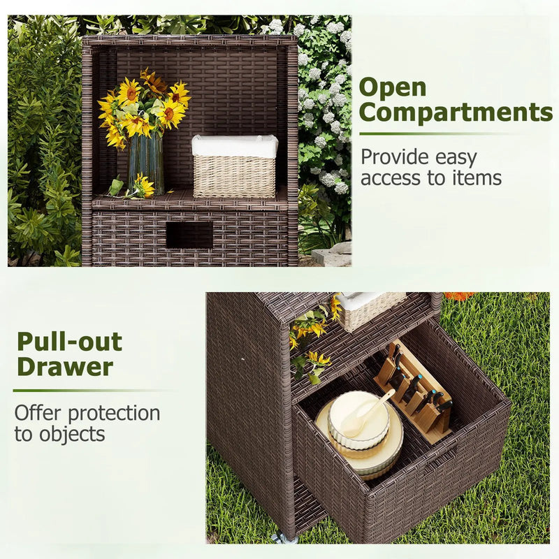 Outdoor Storage Cabinet with Drawer and 3 Shelves for Backyard by DirectDeals
