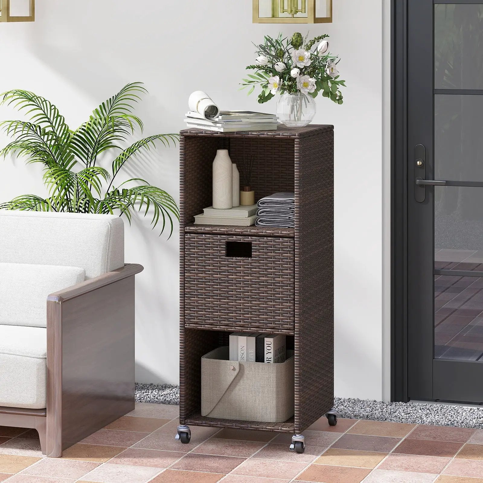 Outdoor Storage Cabinet with Drawer and 3 Shelves for Backyard by DirectDeals