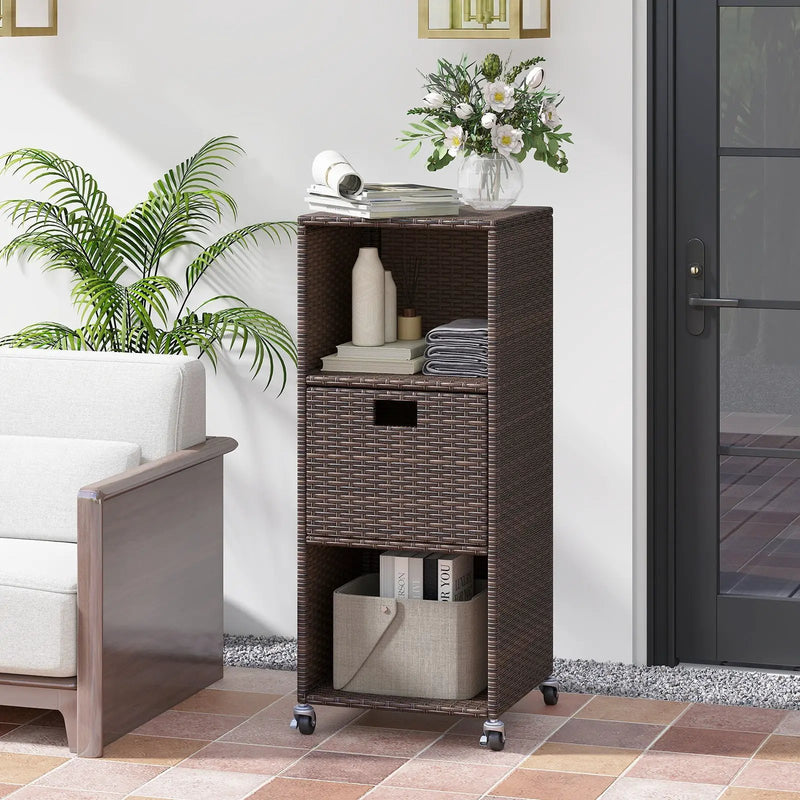 Outdoor Storage Cabinet with Drawer and 3 Shelves for Backyard by DirectDeals