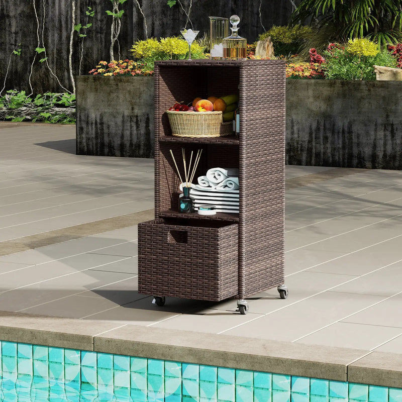 Outdoor Storage Cabinet with Drawer and 3 Shelves for Backyard by DirectDeals