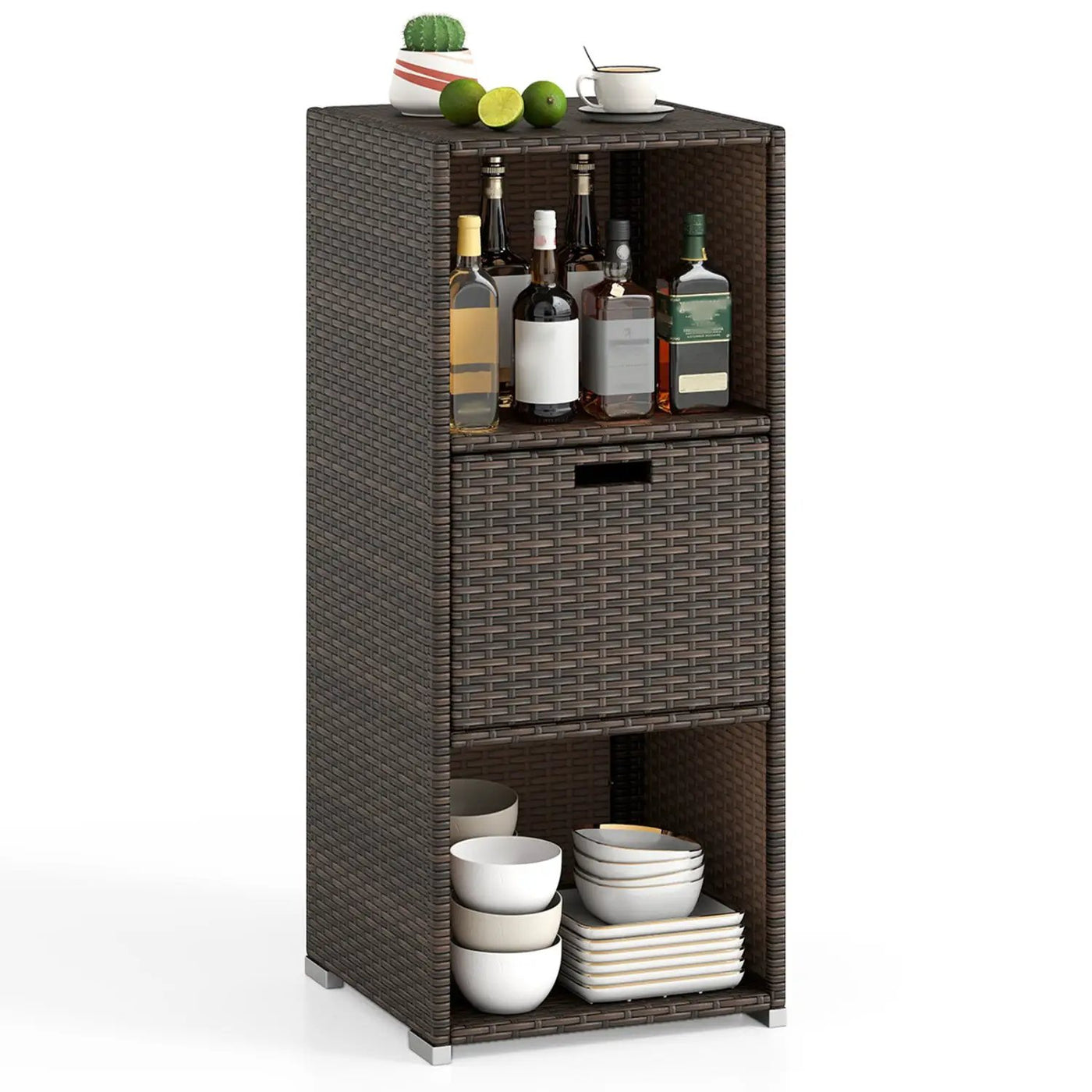 Outdoor Storage Cabinet Patio Wicker Organizer with Drawer by DirectDeals