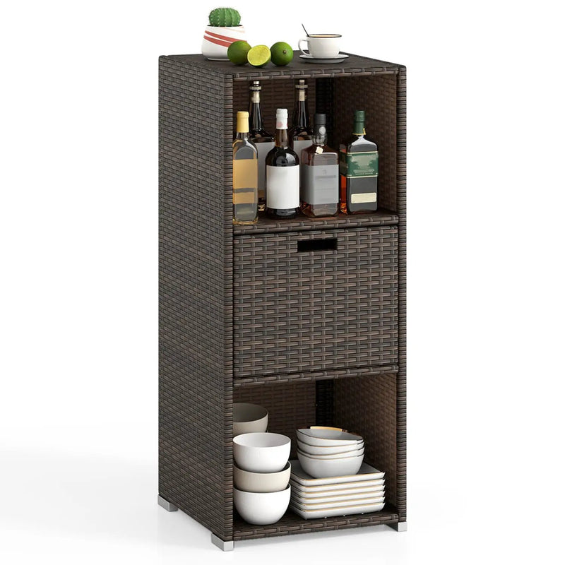 Outdoor Storage Cabinet Patio Wicker Organizer with Drawer by DirectDeals