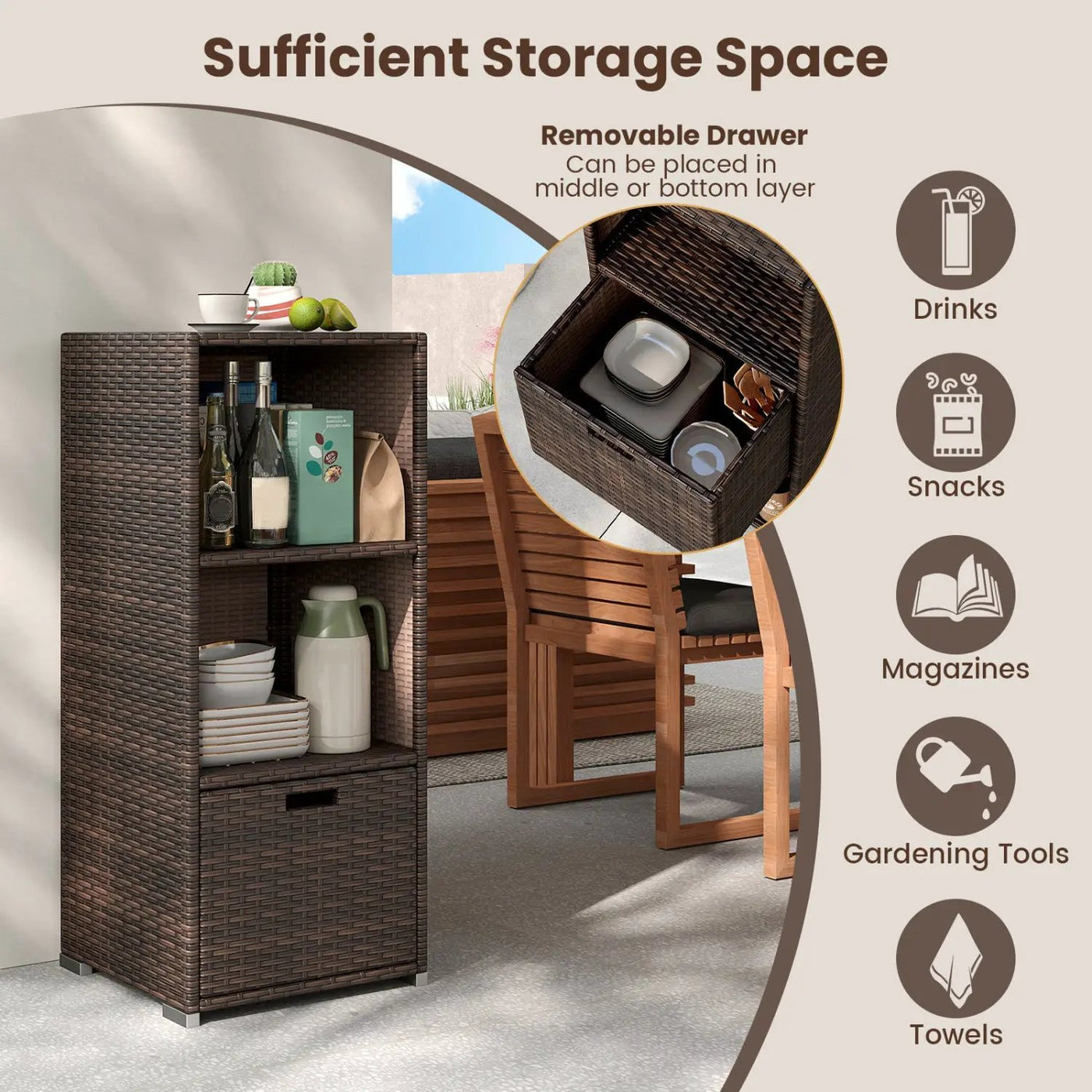 Outdoor Storage Cabinet Patio Wicker Organizer with Drawer by DirectDeals