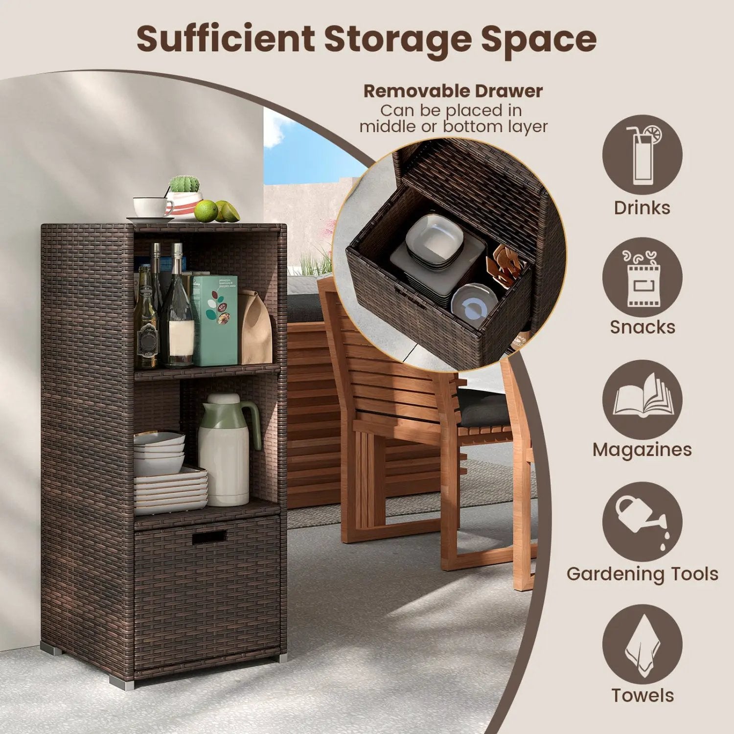 Outdoor Storage Cabinet Patio Wicker Organizer with Drawer by DirectDeals