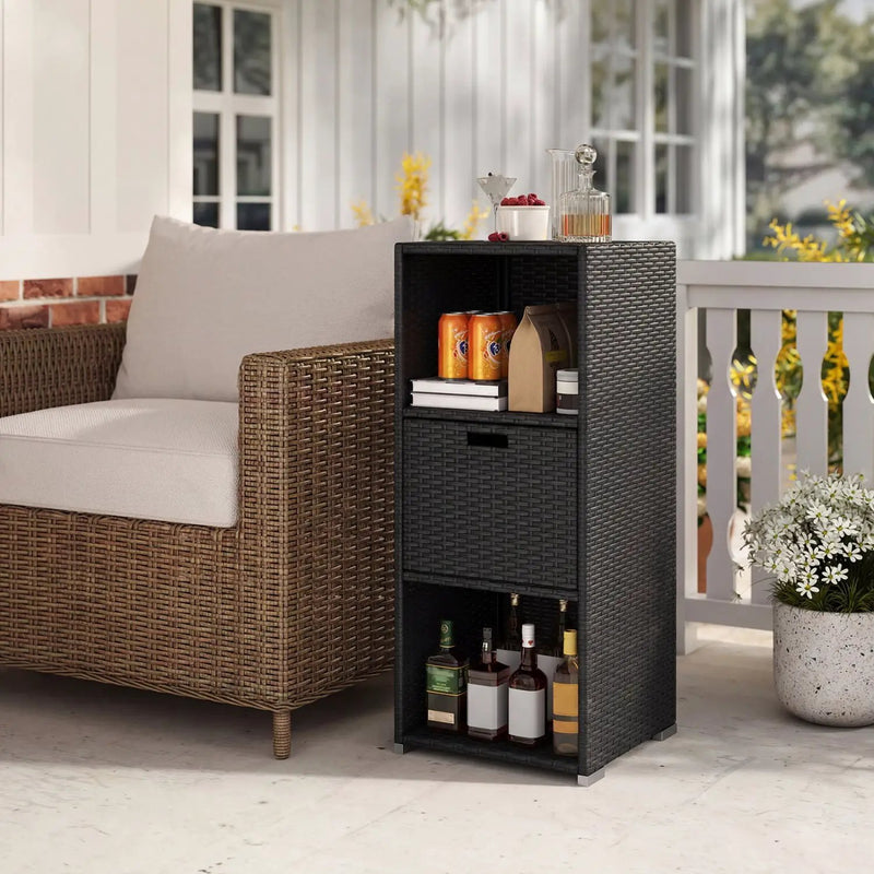 Outdoor Storage Cabinet Patio Wicker Organizer with Drawer by DirectDeals