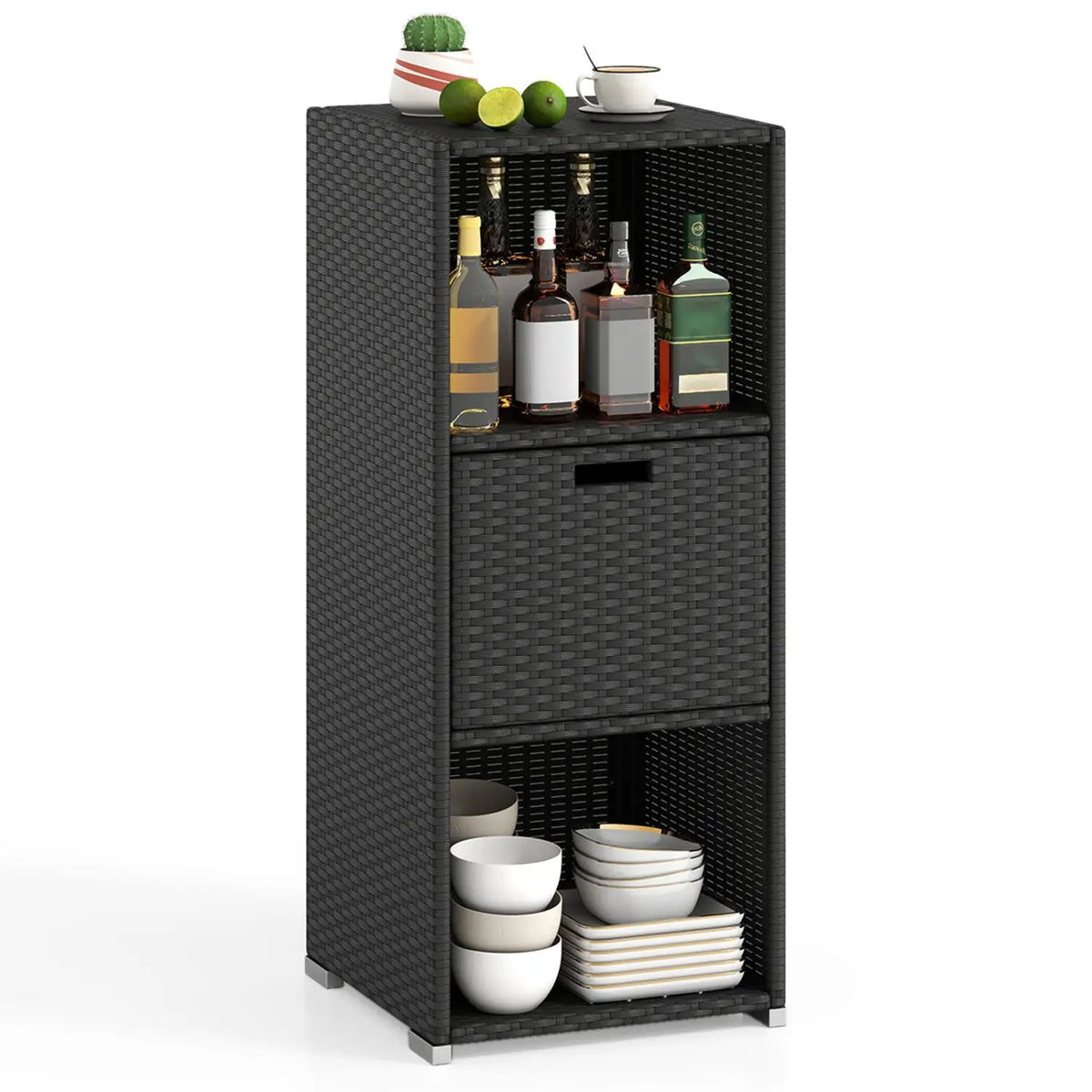 Outdoor Storage Cabinet Patio Wicker Organizer with Drawer by DirectDeals