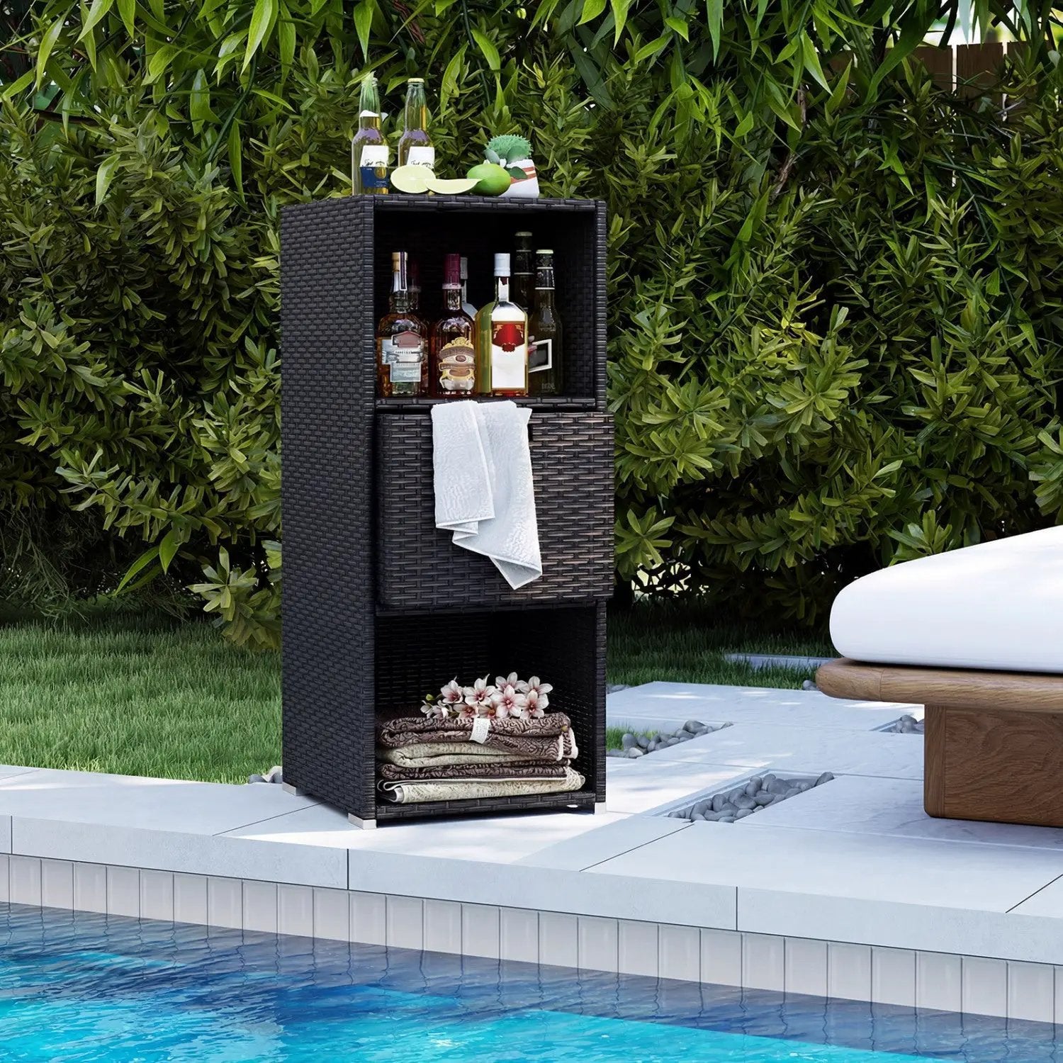 Outdoor Storage Cabinet Patio Wicker Organizer with Drawer by DirectDeals