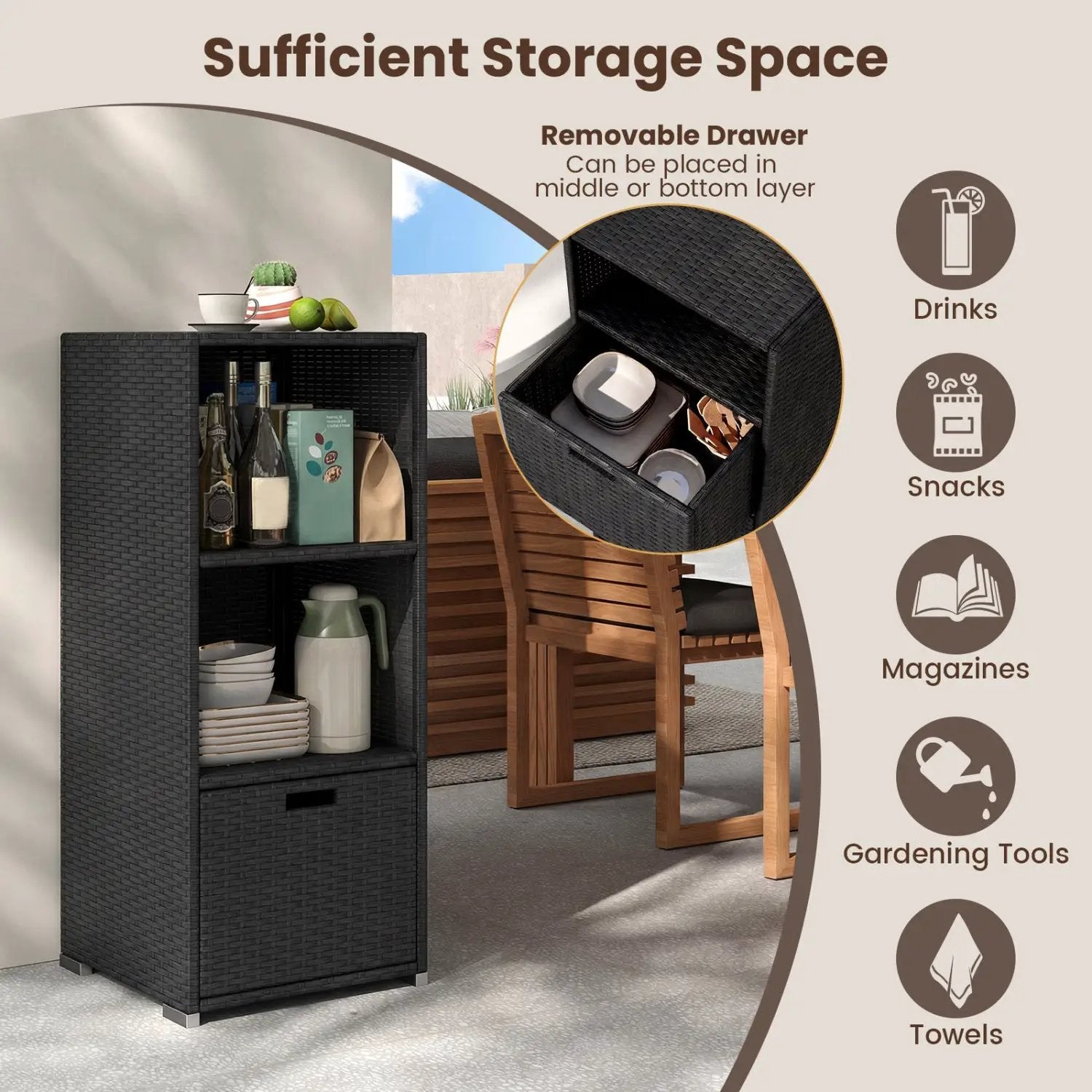 Outdoor Storage Cabinet Patio Wicker Organizer with Drawer by DirectDeals