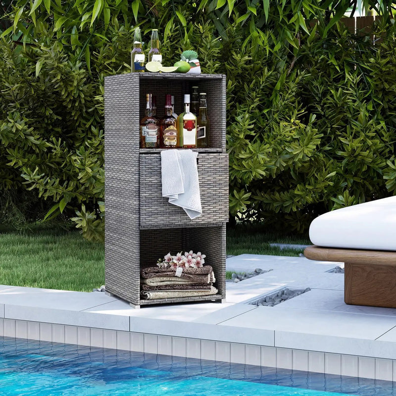 Outdoor Storage Cabinet Patio Wicker Organizer with Drawer by DirectDeals