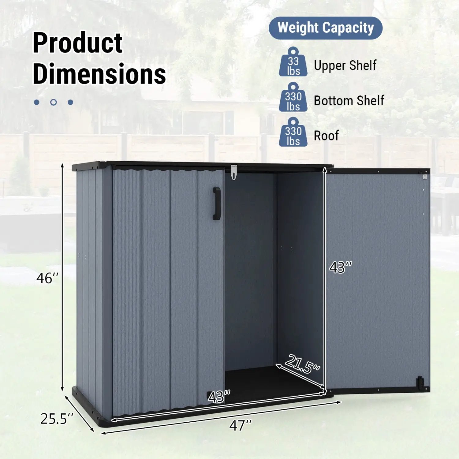 Outdoor Storage Shed 23.5 Cu.ft All-Weather Storage Box with Floor Lockable Door by DirectDeals