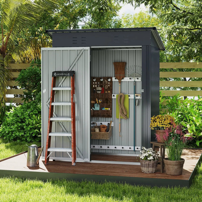5 x 3 Feet Outdoor Storage Shed with Sloped Roof and Lockable Door-Gray by DirectDeals