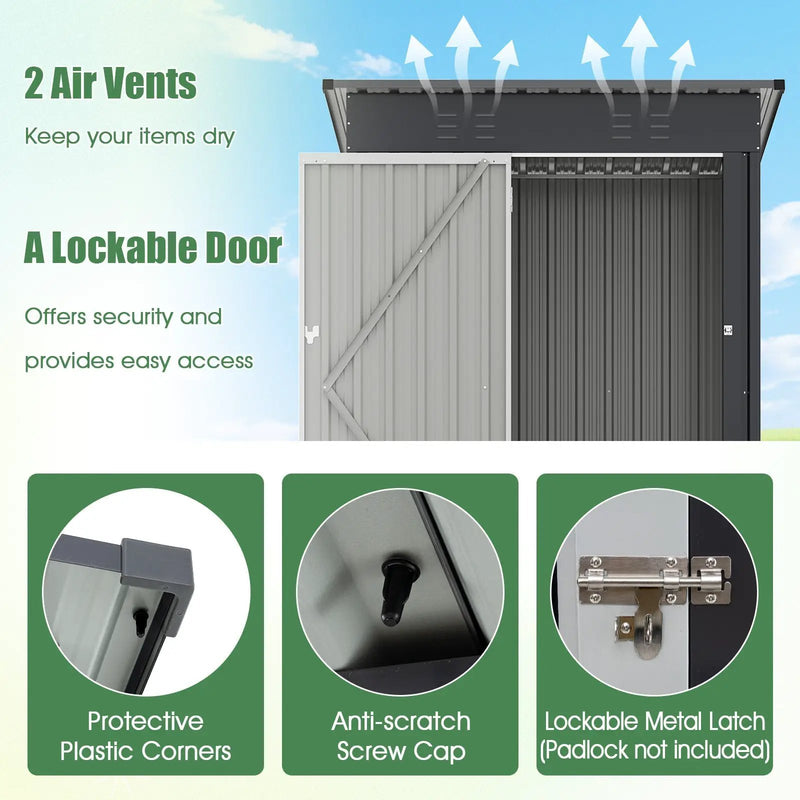 5 x 3 Feet Outdoor Storage Shed with Sloped Roof and Lockable Door-Gray by DirectDeals