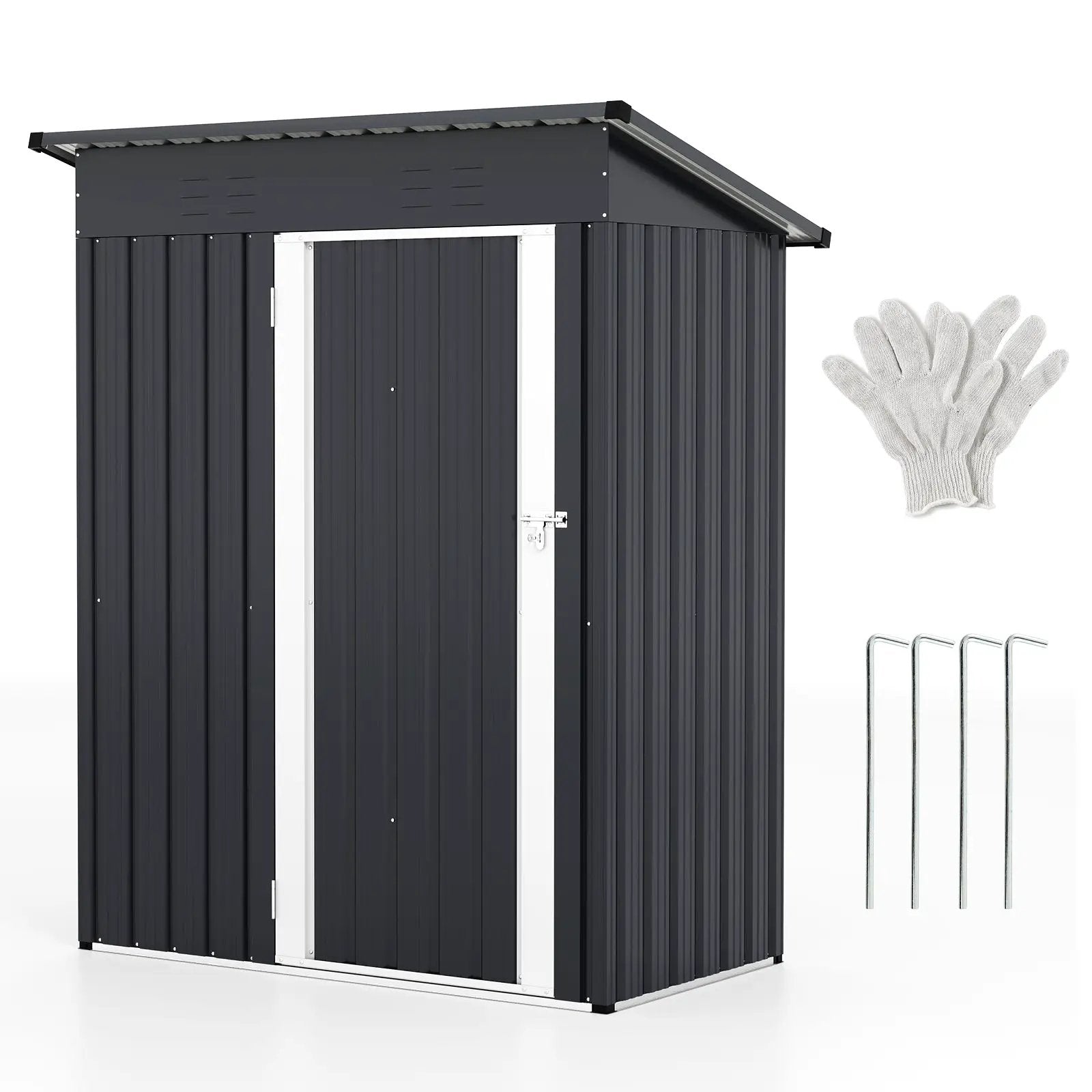 5 x 3 Feet Outdoor Storage Shed with Sloped Roof and Lockable Door-Gray by DirectDeals