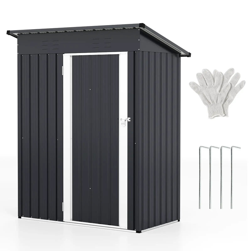 5 x 3 Feet Outdoor Storage Shed with Sloped Roof and Lockable Door-Gray by DirectDeals