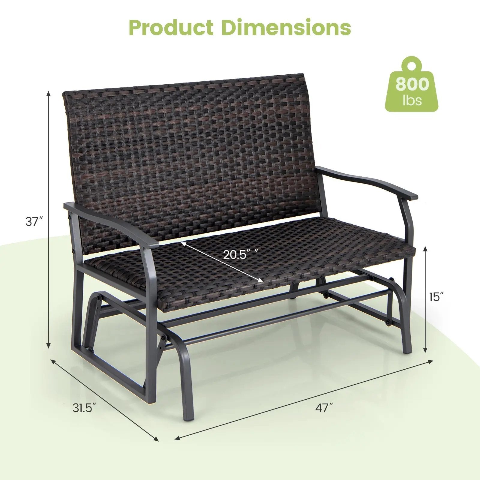 All Weather Outdoor 2-Person Swing Glider Bench with Quick Dry Foam Seat-Brown by DirectDeals