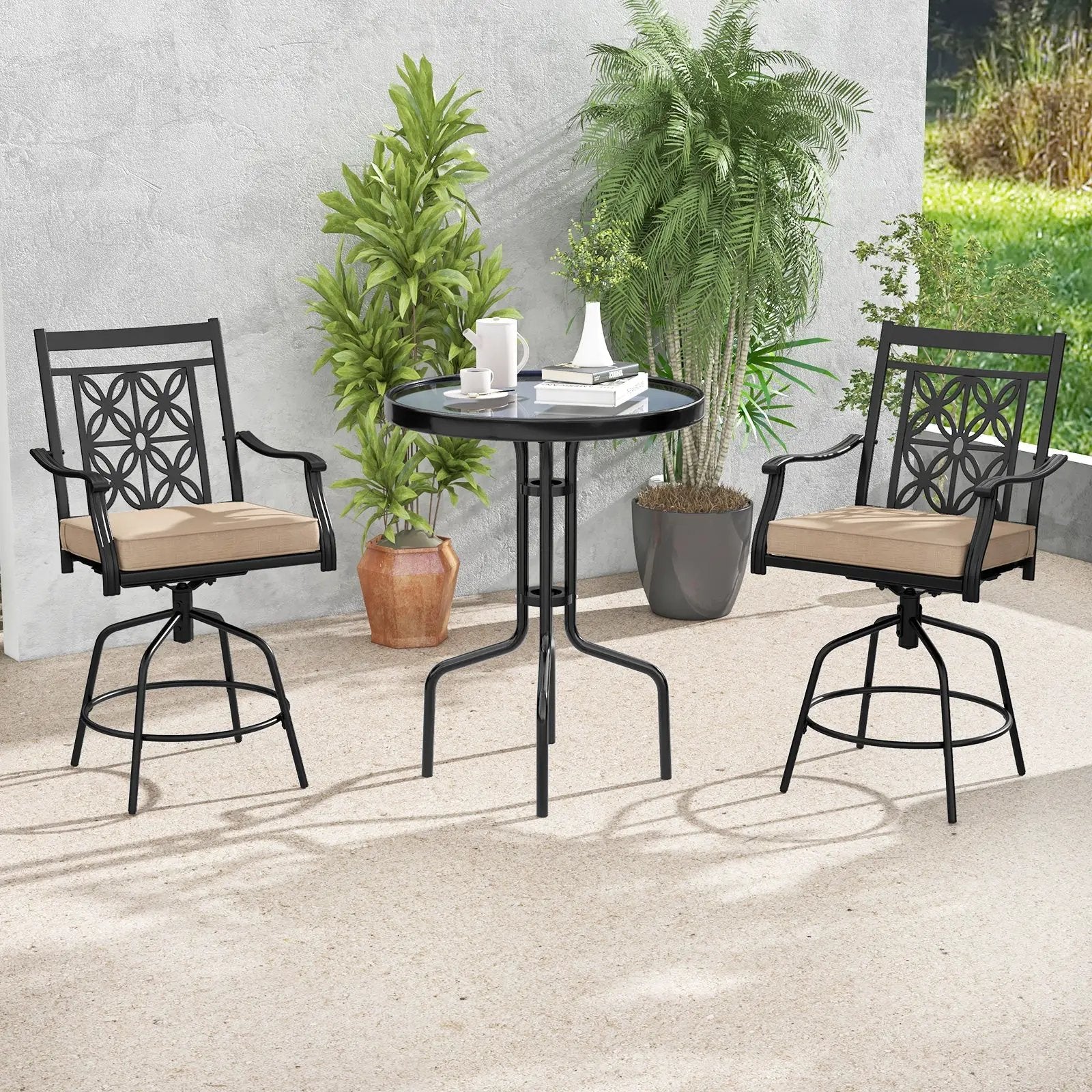 Outdoor Swivel Bar Stools Set of 2 with Seat Cushions-Brown by DirectDeals