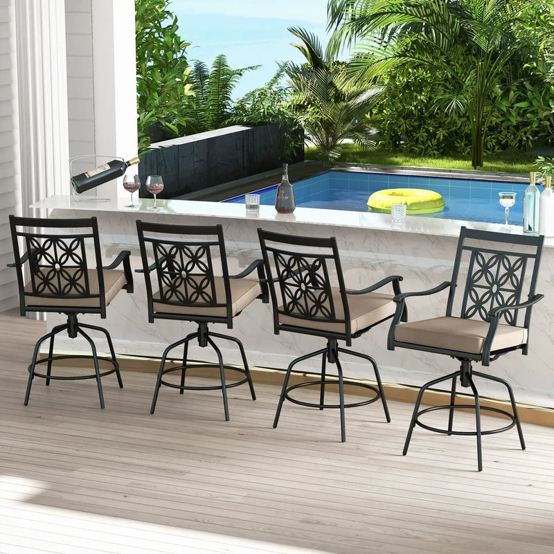 Outdoor Swivel Bar Stools Set of 2 with Seat Cushions-Brown by DirectDeals