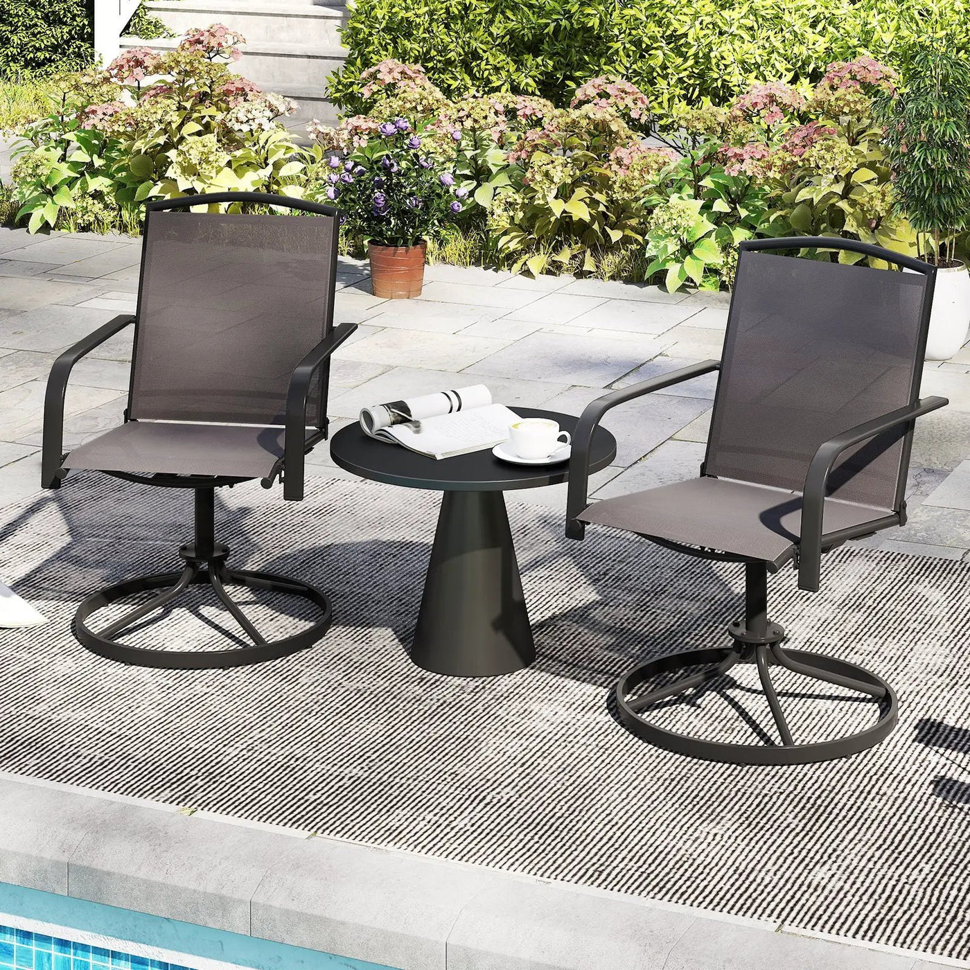 Outdoor Swivel Chairs Set of 2 with High Back and Breathable Seat by DirectDeals