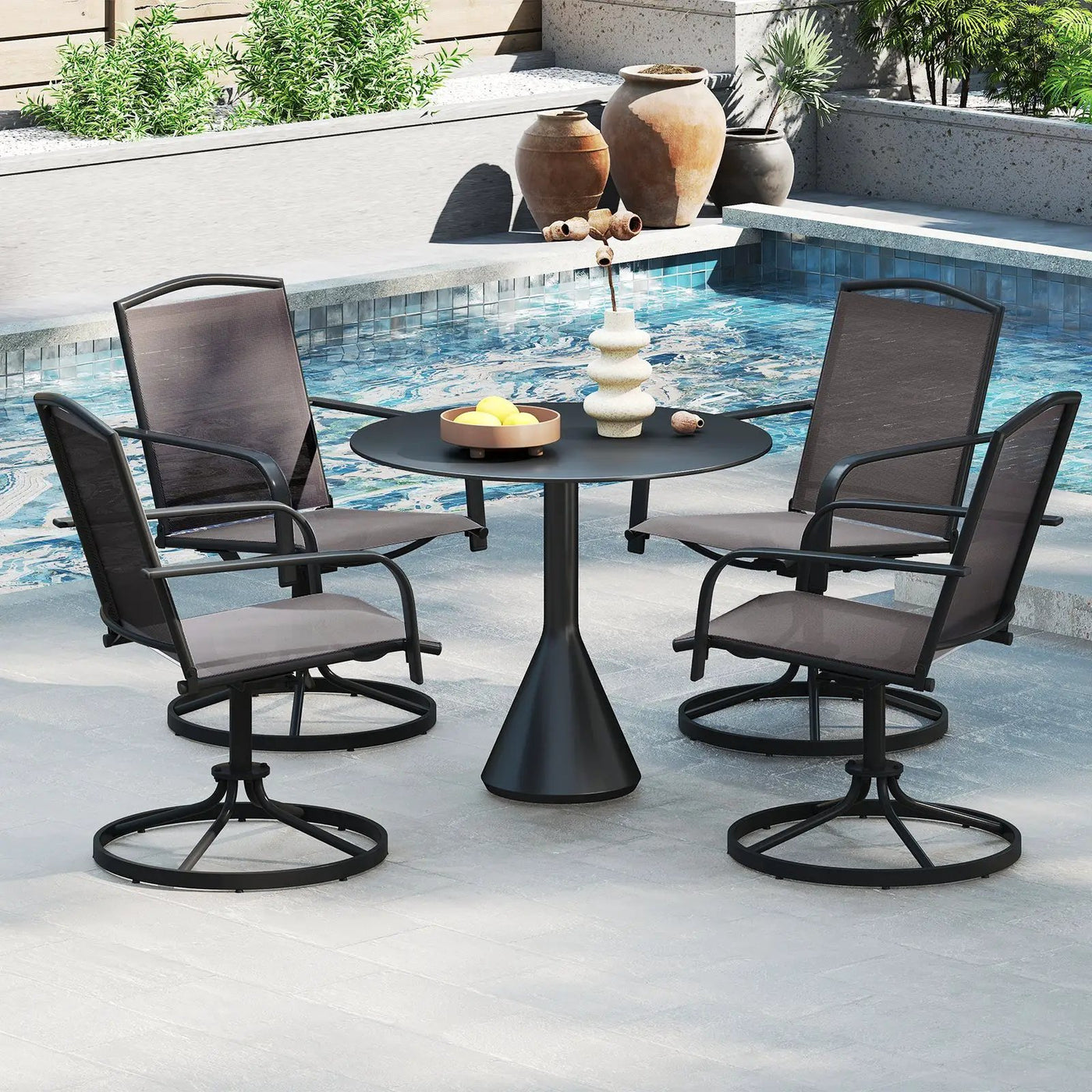 Outdoor Swivel Chairs Set of 2 with High Back and Breathable Seat by DirectDeals