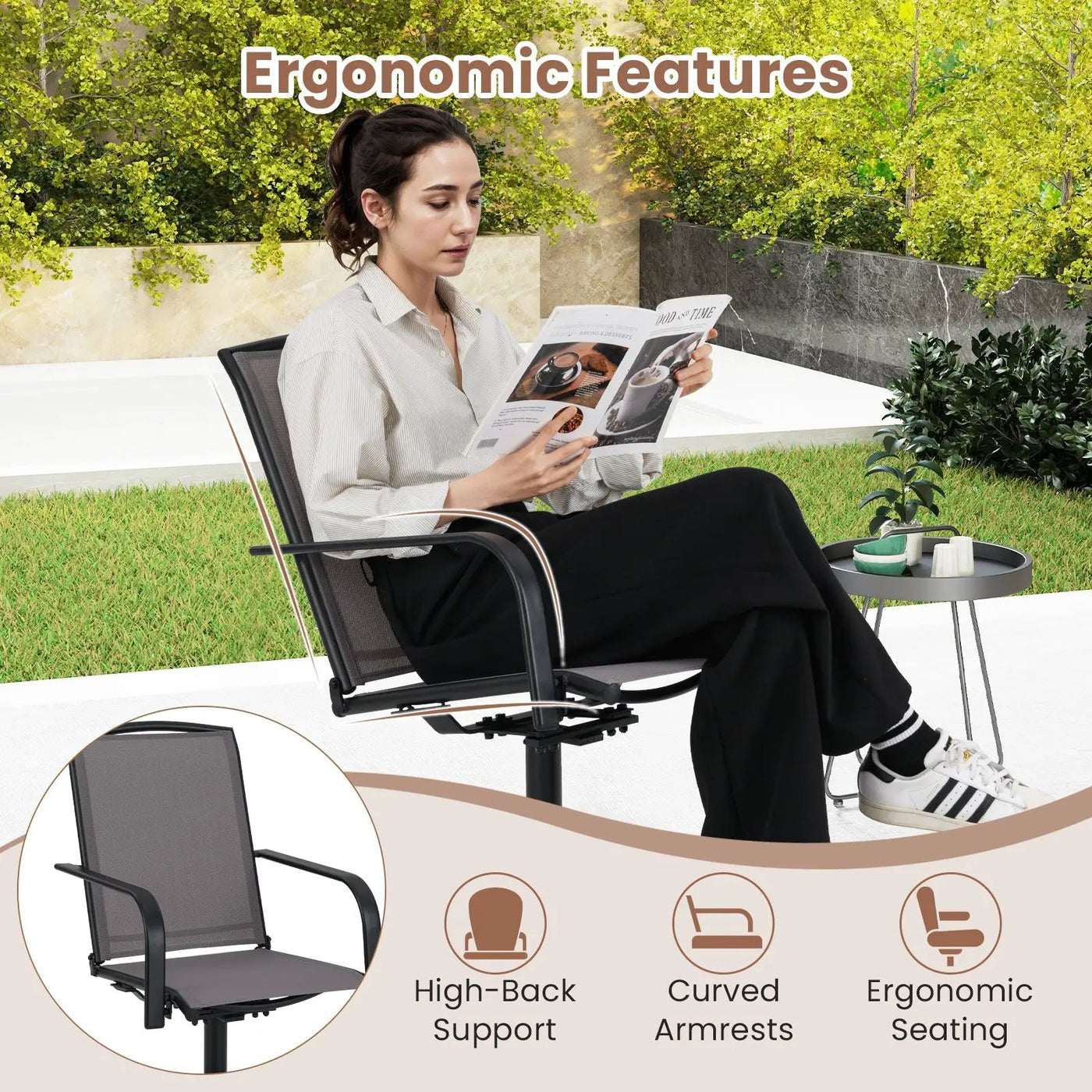Outdoor Swivel Chairs Set of 2 with High Back and Breathable Seat by DirectDeals