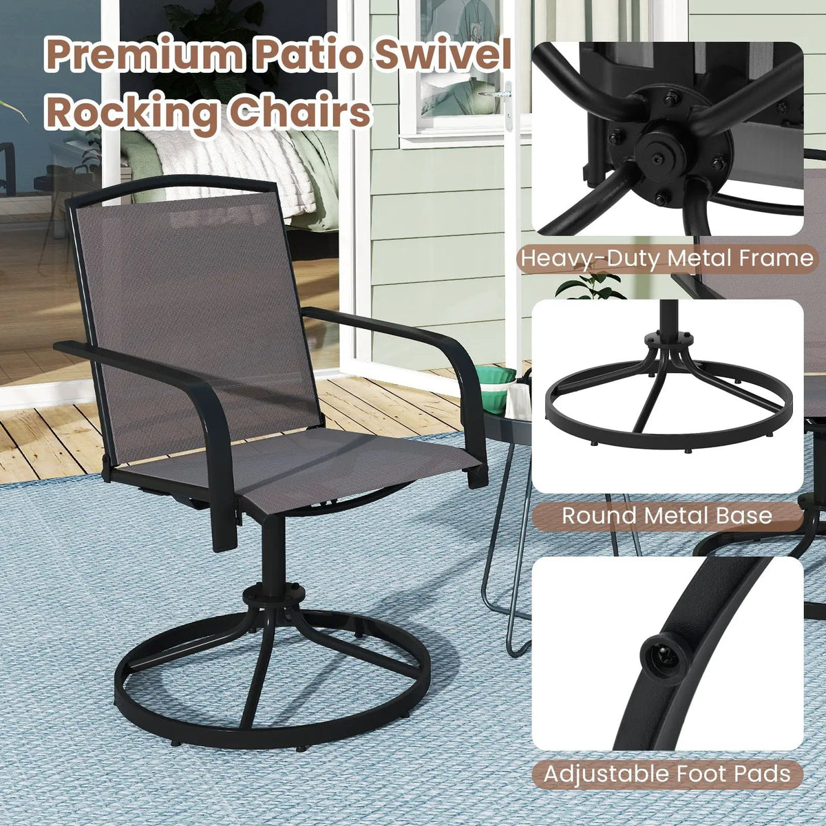 Outdoor Swivel Chairs Set of 2 with High Back and Breathable Seat by DirectDeals
