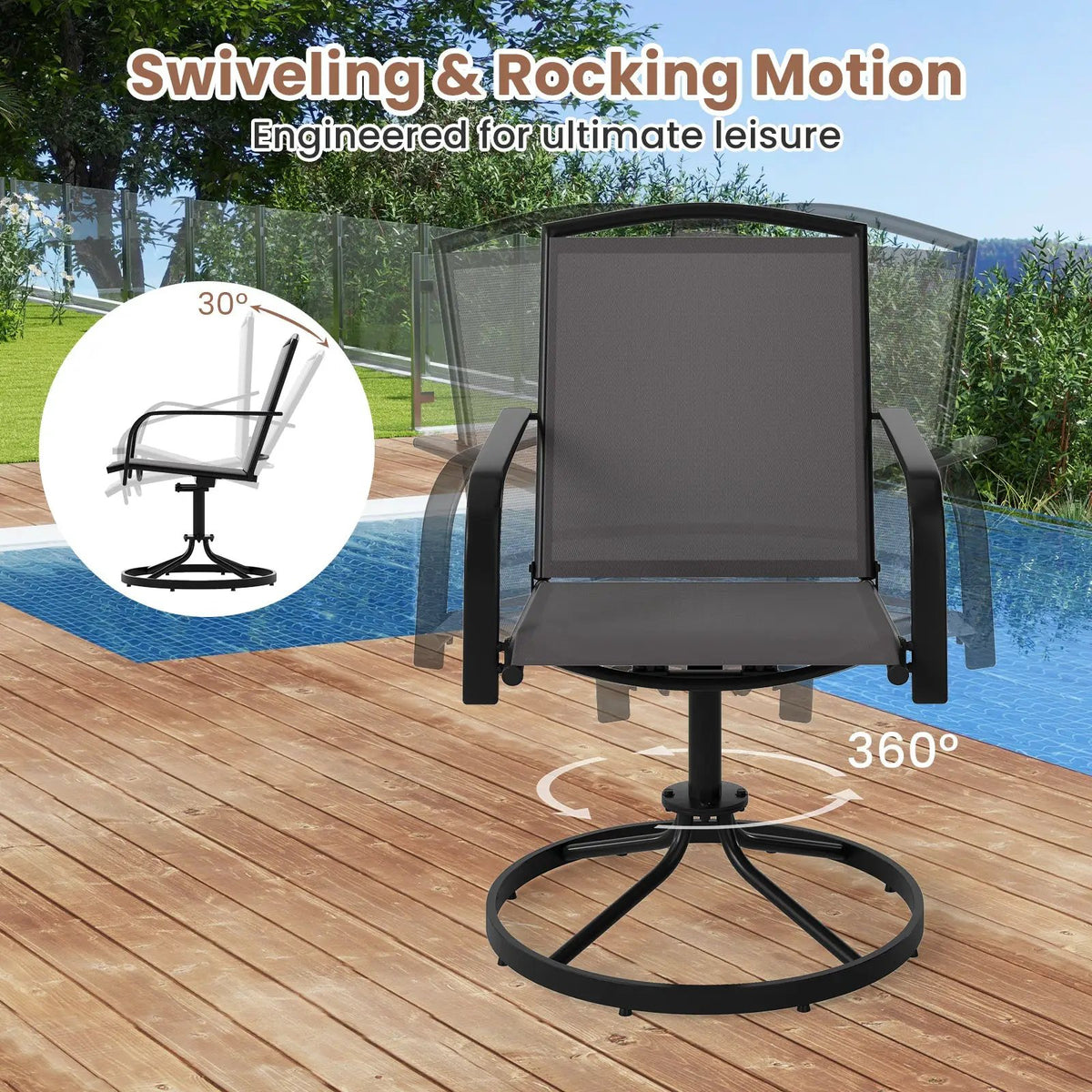 Outdoor Swivel Chairs Set of 2 with High Back and Breathable Seat by DirectDeals