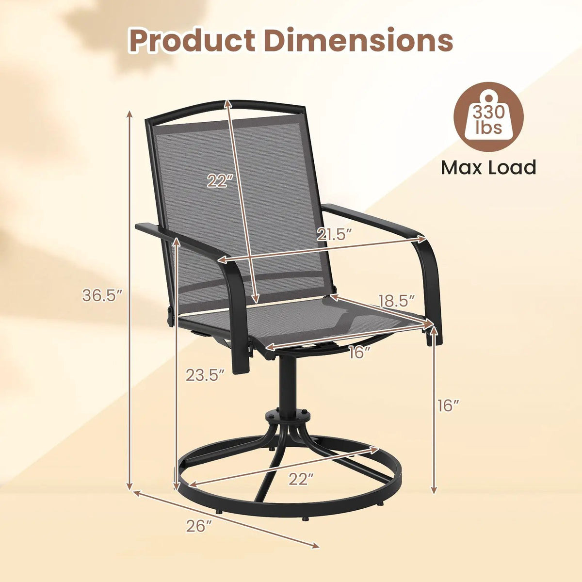 Outdoor Swivel Chairs Set of 2 with High Back and Breathable Seat by DirectDeals