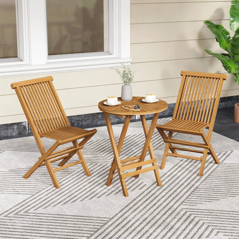 Outdoor Teak Wood Chairs Set of 2 with Slatted Seat and Backrest by DirectDeals