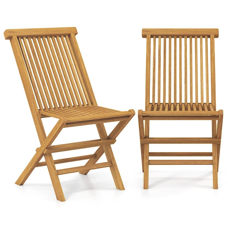 Outdoor Teak Wood Chairs Set of 2 with Slatted Seat and Backrest by DirectDeals