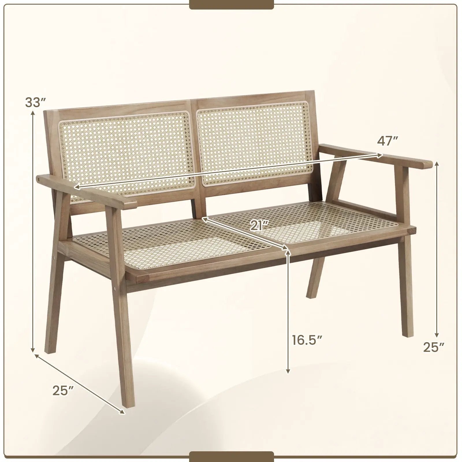 Indonesia Teak Wood Garden Bench with Armrests and Natural Rattan Backrest by DirectDeals