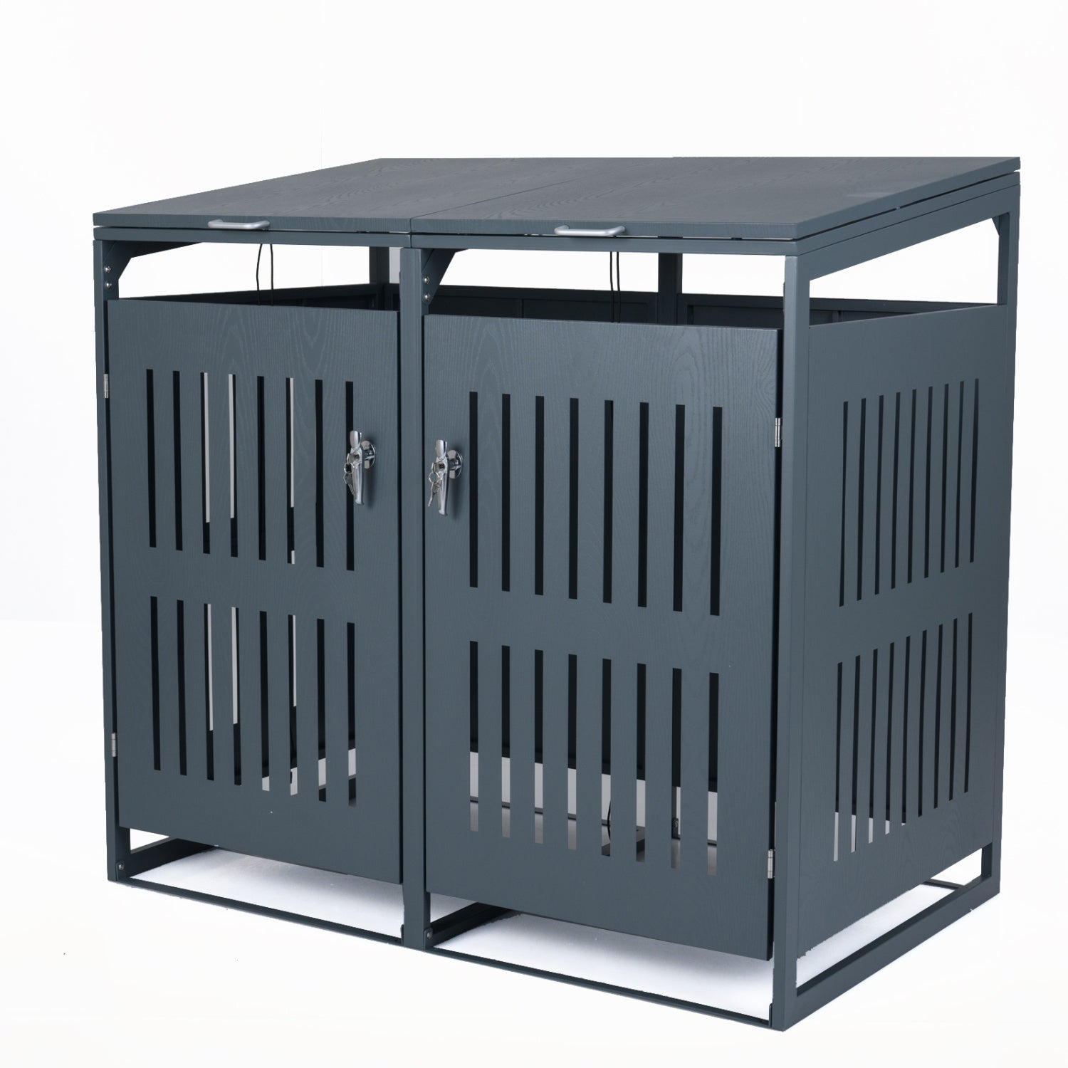 Outdoor Trash Can Storage Shed for 2 Bins with Gas Struts by DirectDeals