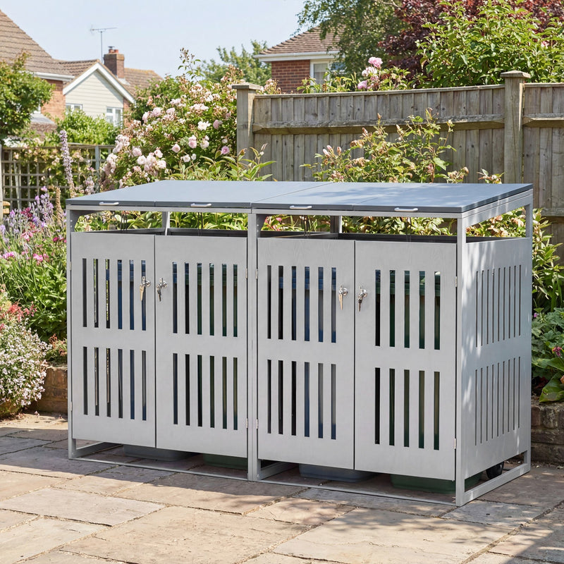 Outdoor Trash Can Storage Shed for 2 Bins with Gas Struts by DirectDeals