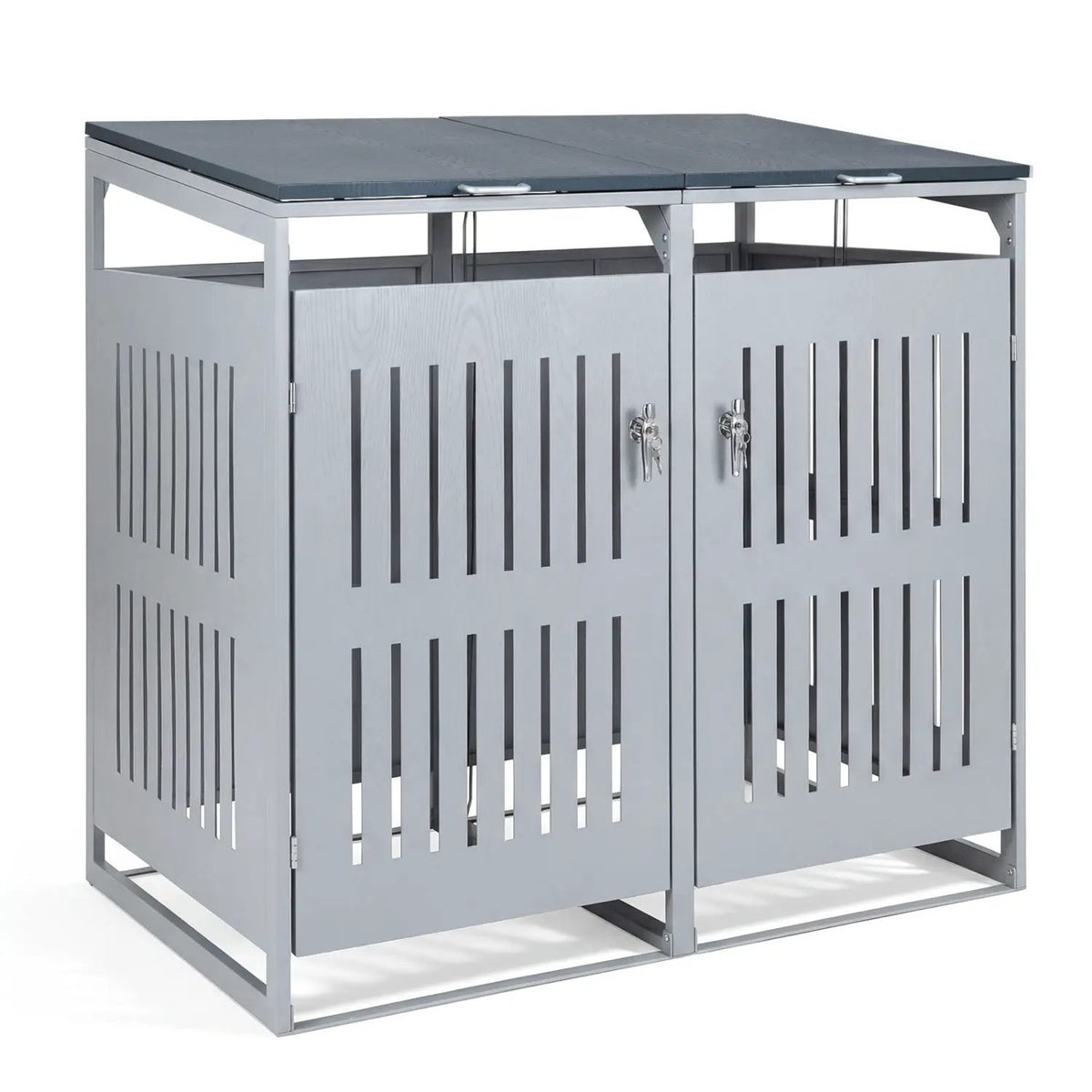 Outdoor Trash Can Storage Shed for 2 Bins with Gas Struts by DirectDeals