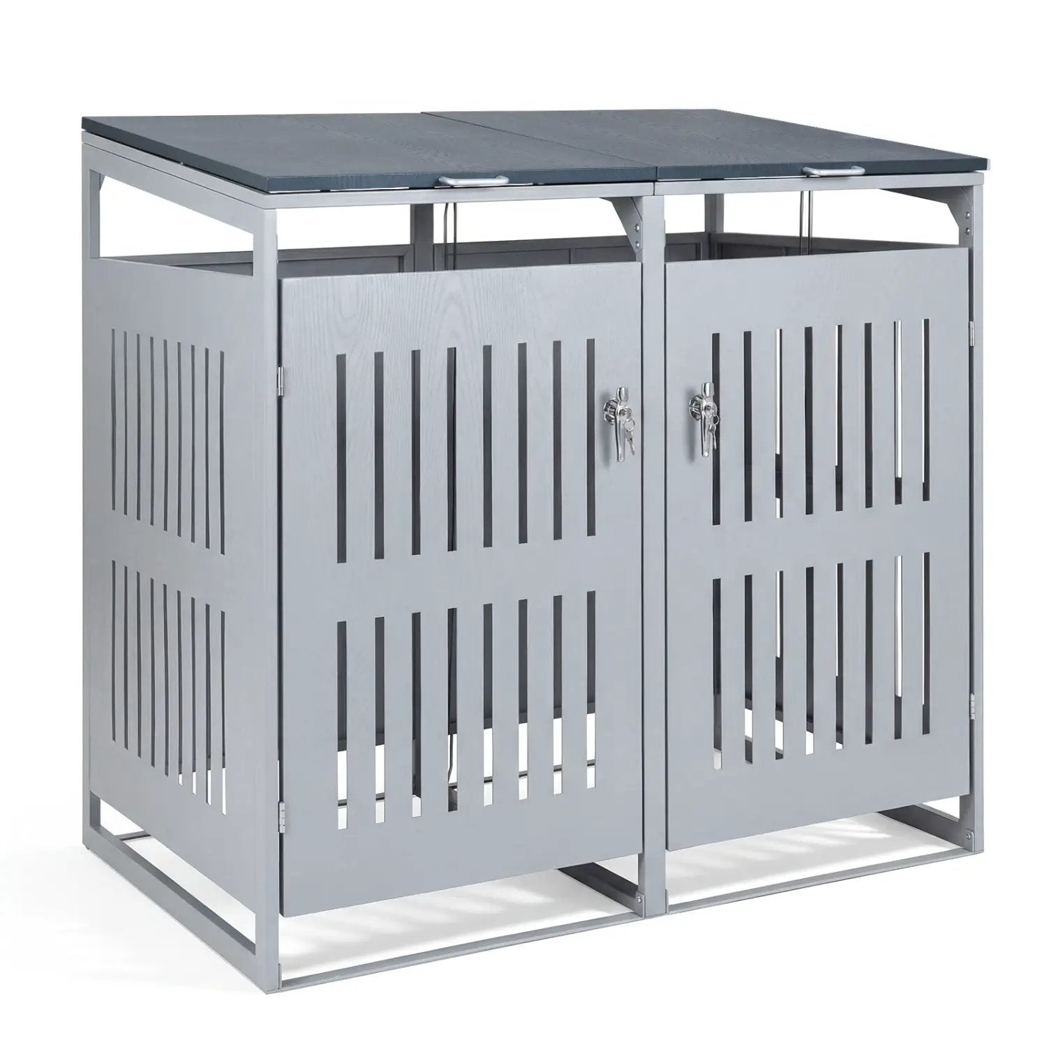 Outdoor Trash Can Storage Shed for 2 Bins with Gas Struts by DirectDeals