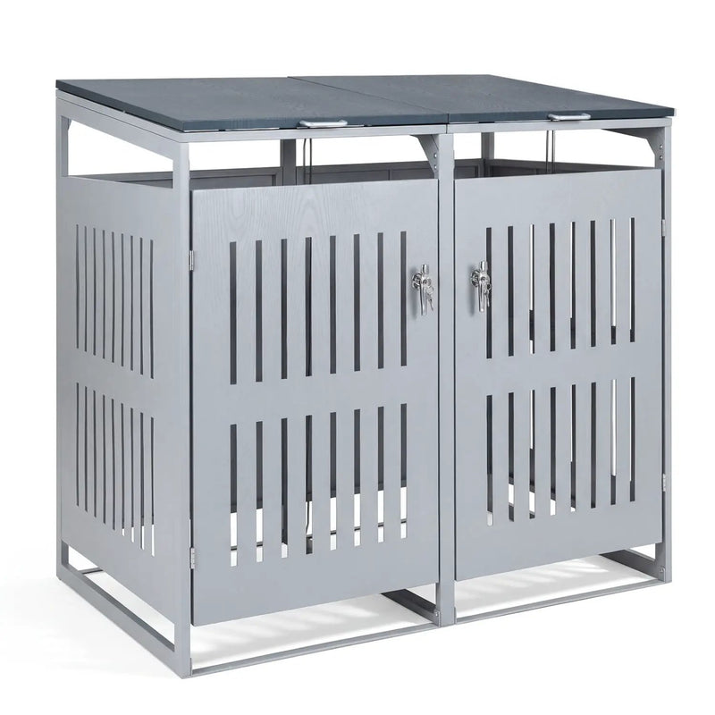 Outdoor Trash Can Storage Shed for 2 Bins with Gas Struts by DirectDeals