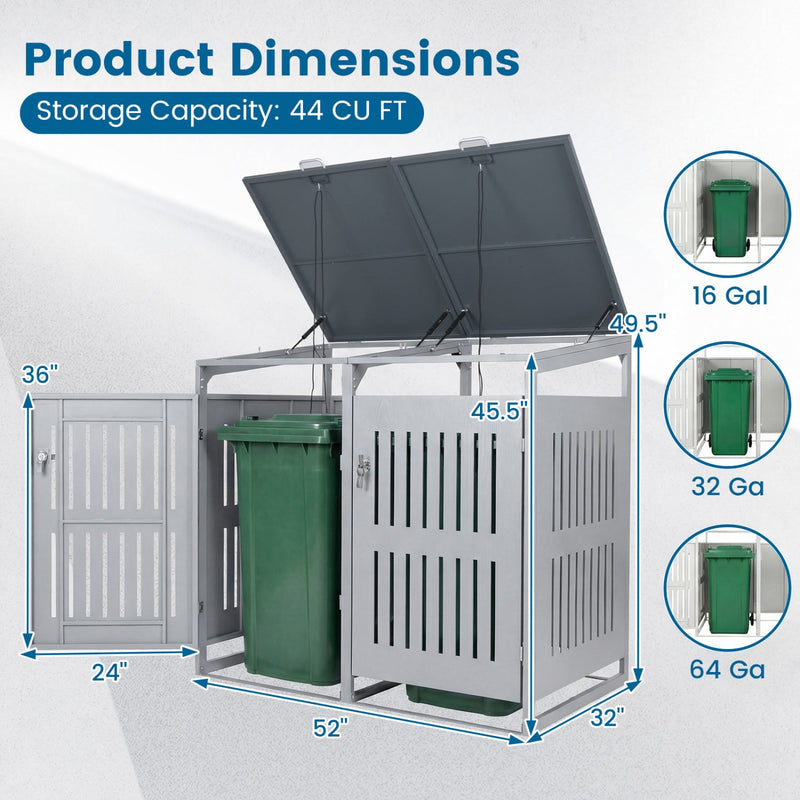 Outdoor Trash Can Storage Shed for 2 Bins with Gas Struts by DirectDeals