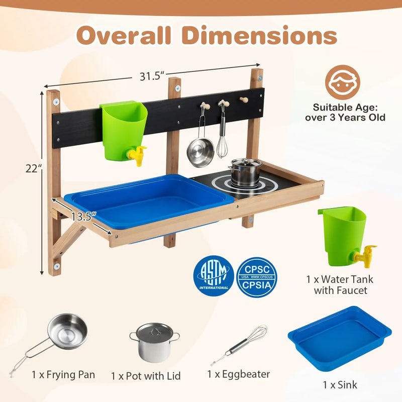 Wall Mounted Mud Kitchen for Kids Ages 3+ by DirectDeals
