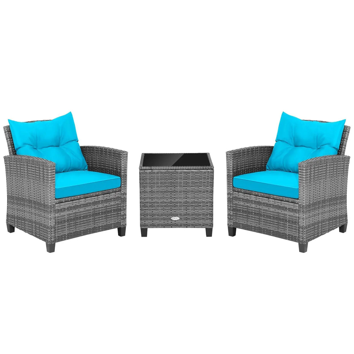3 Pieces Outdoor Wicker Conversation Set with Tempered Glass Tabletop by DirectDeals