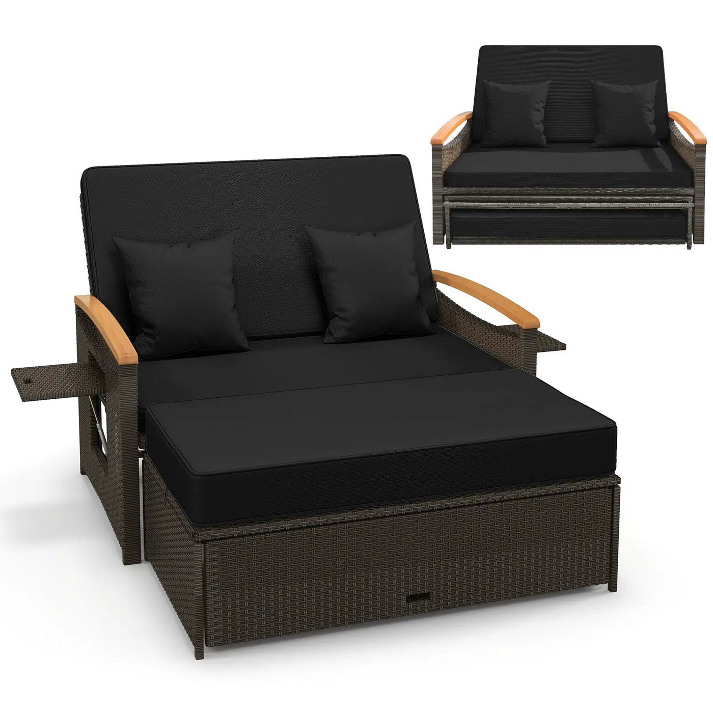 Outdoor Wicker Daybed with Folding Panels and Storage Ottoman by DirectDeals