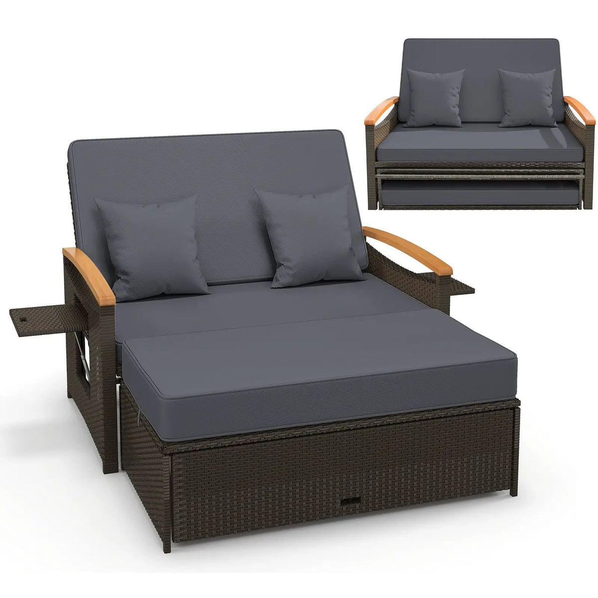 Outdoor Wicker Daybed with Folding Panels and Storage Ottoman by DirectDeals